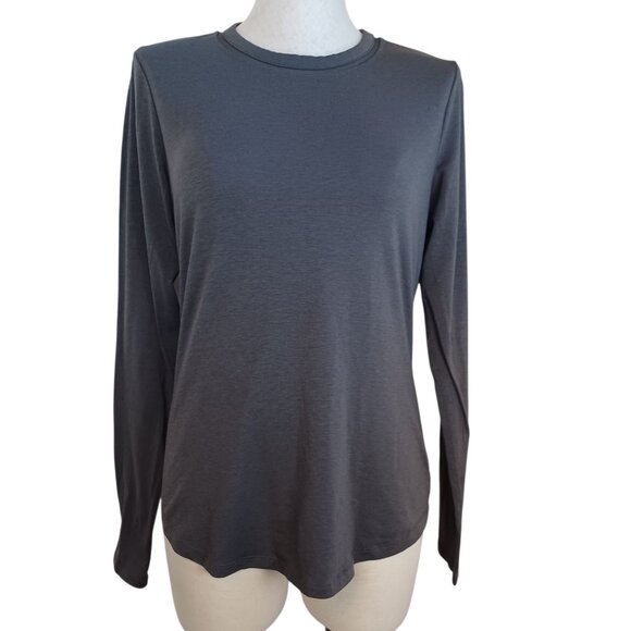 Athleta Top Gray Long Sleeve Crew Neck Tee Shirt Mesh Detail Womens Medium - Picture 1 of 10